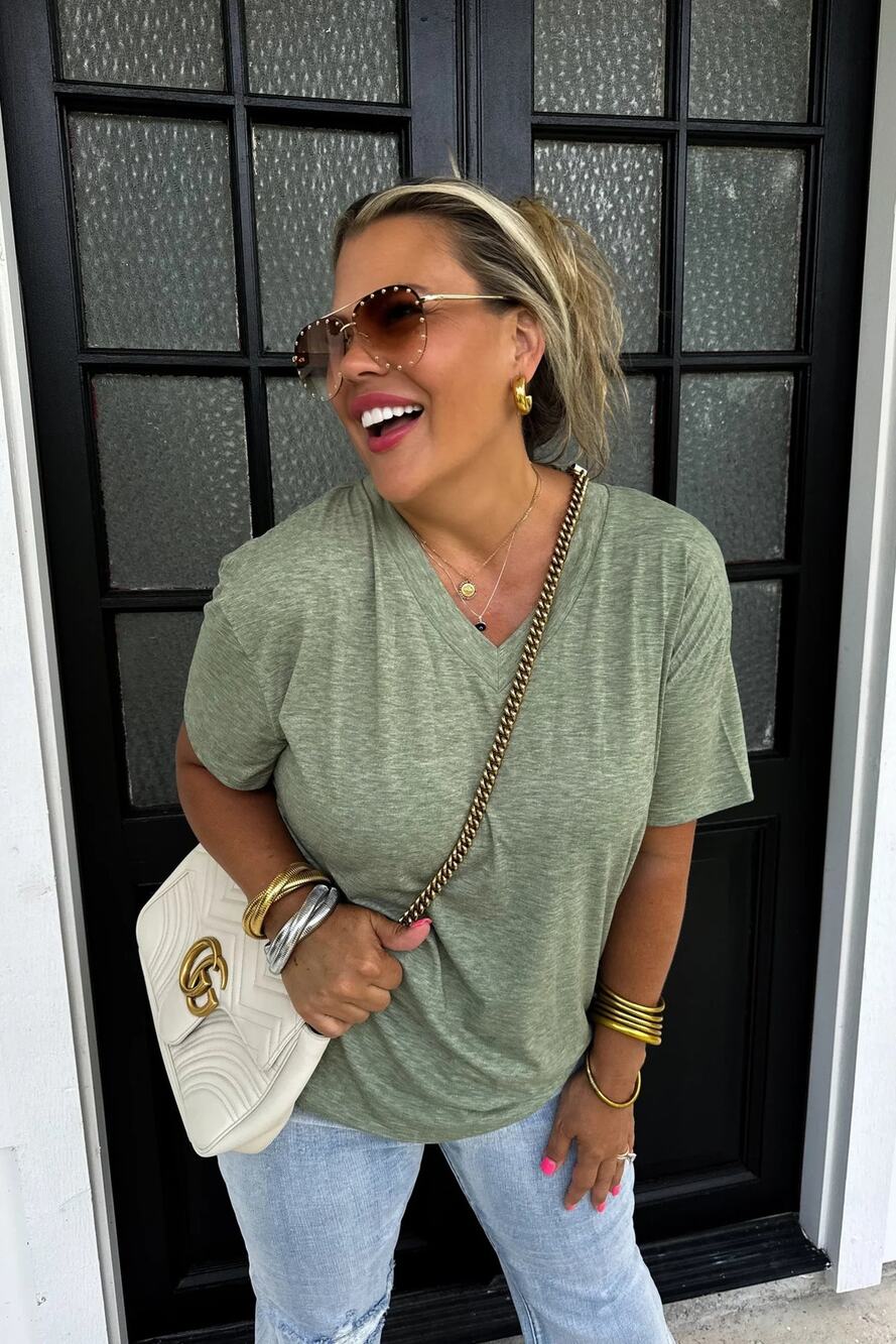 L/XL Blakeley Olive Green Sadie Super Soft Slouchy Boyfriend Tee , Shirt, Top